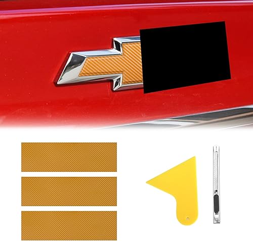 Miniatura 15 de QianBao Compatible con envoltura de vinilo de fibra de carbono de 11.8 x 4 pulgadas, kit de envoltura de emblema Chevy Bowtie con espátula y Negro 6