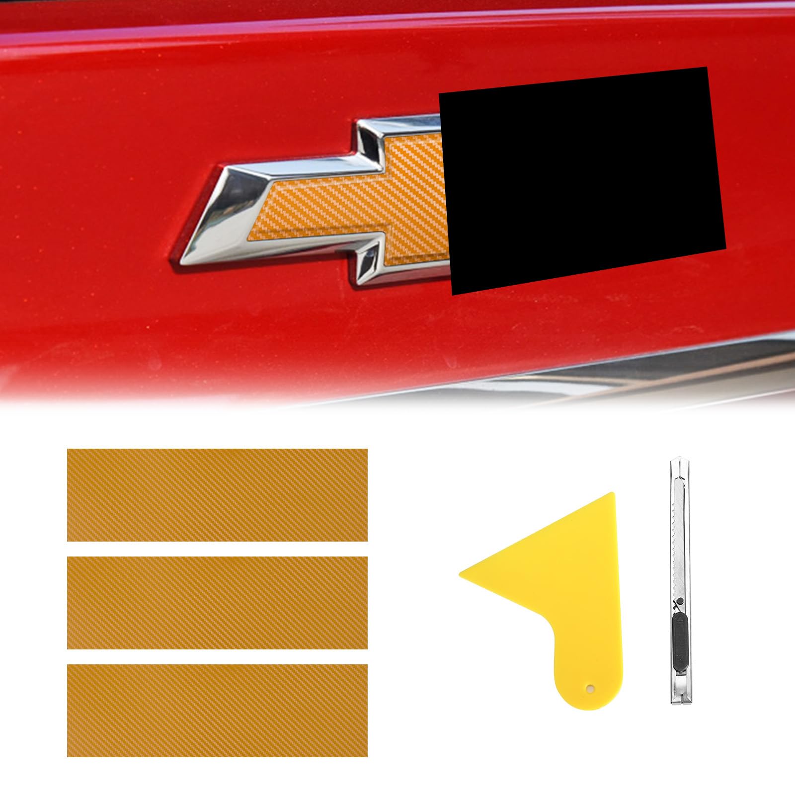 QianBao Compatible with Gold Carbon Fiber 11.8" x 4" Chevy Bowtie Emblem