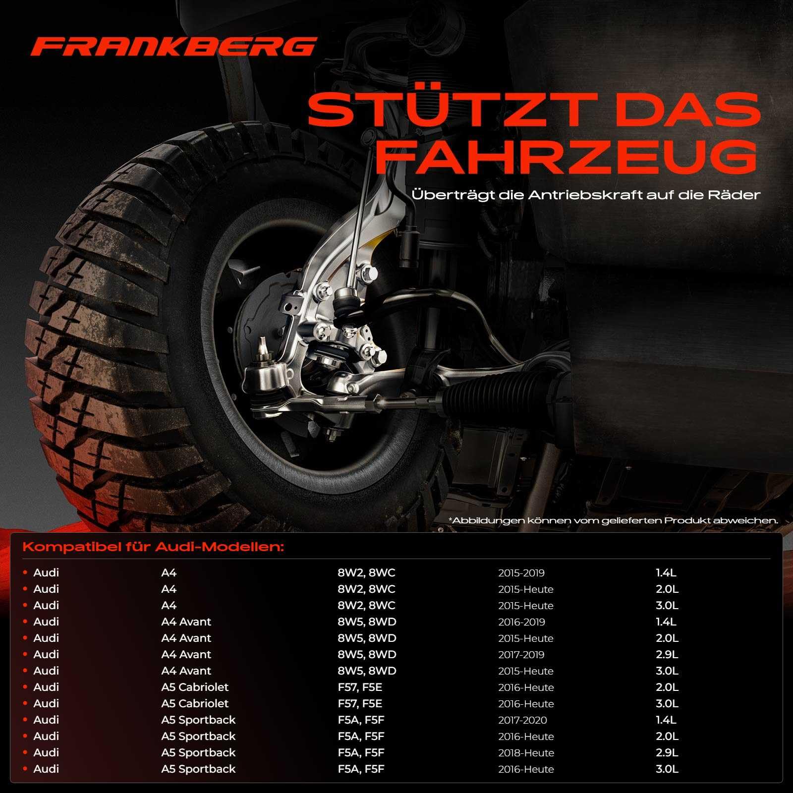 Frankberg Achsschenkel Vorderachse Links Kompatibel mit A4 8W2 8WC 2015-Heute A4 Avant 8W5 8WD 2015-Heute A5 Cabriolet F57 F5E 2016-Heute A5 Sportback F5A F5F 2016-Heute