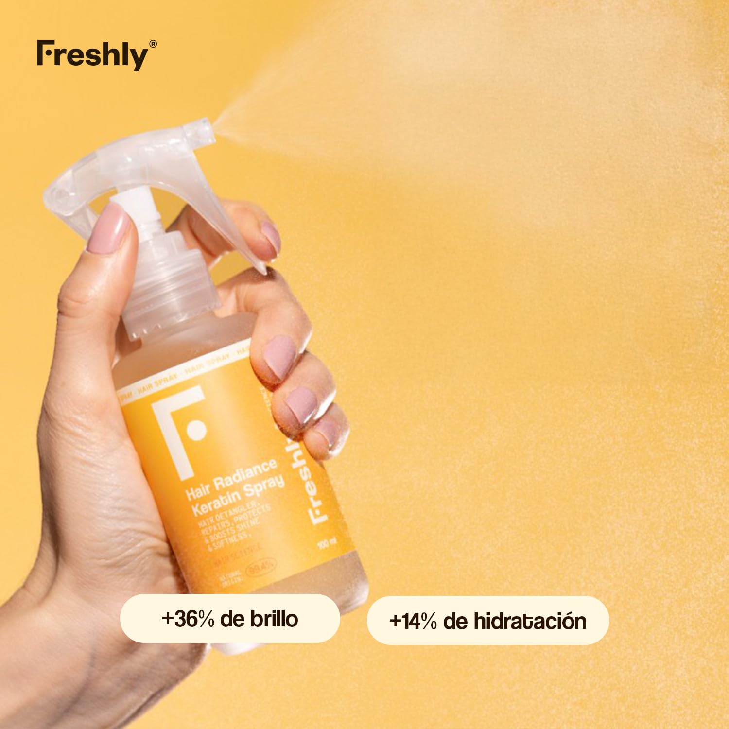 Freshly - Protector Térmico Pelo – con Keratina Vegetal Sin Siliconas – Spray Desenredante para Todo Tipo de Cabellos – Brillo e Hidratación Capilar - Fórmula Natural 99,4% – 200ml
