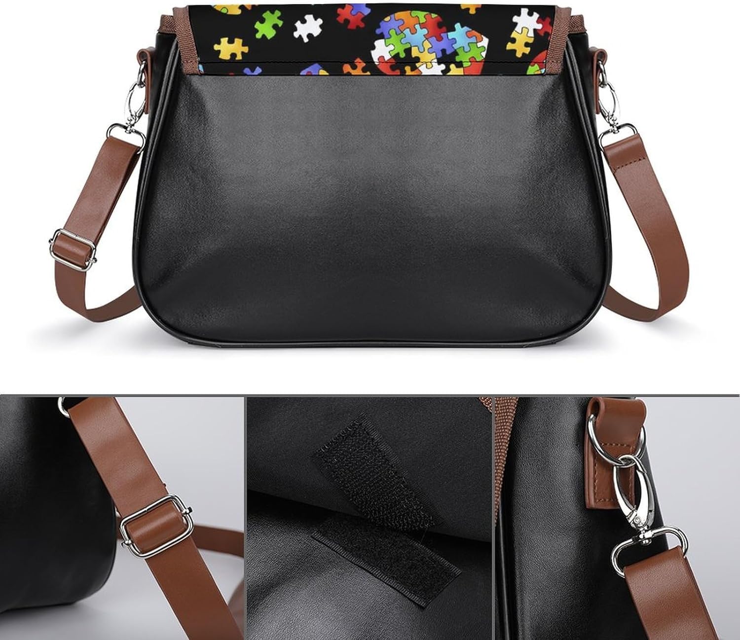 Autism AwarenessWomen's Faux Leather Crossbody Bag, Waterproof Wrinkle-Resistant Shoulder Bag with Detachable Strap, Large Capacity Casual Handbag, Fashion Daily Purse for Shopping Work Dating, Ideal