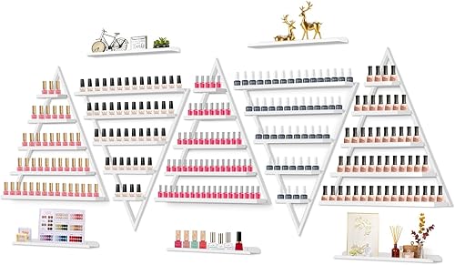 Lorvain - 10 estantes de almacenamiento de esmalte de uñas de metal para montaje en pared, 5 niveles, color blanco, triangular, vitrina de