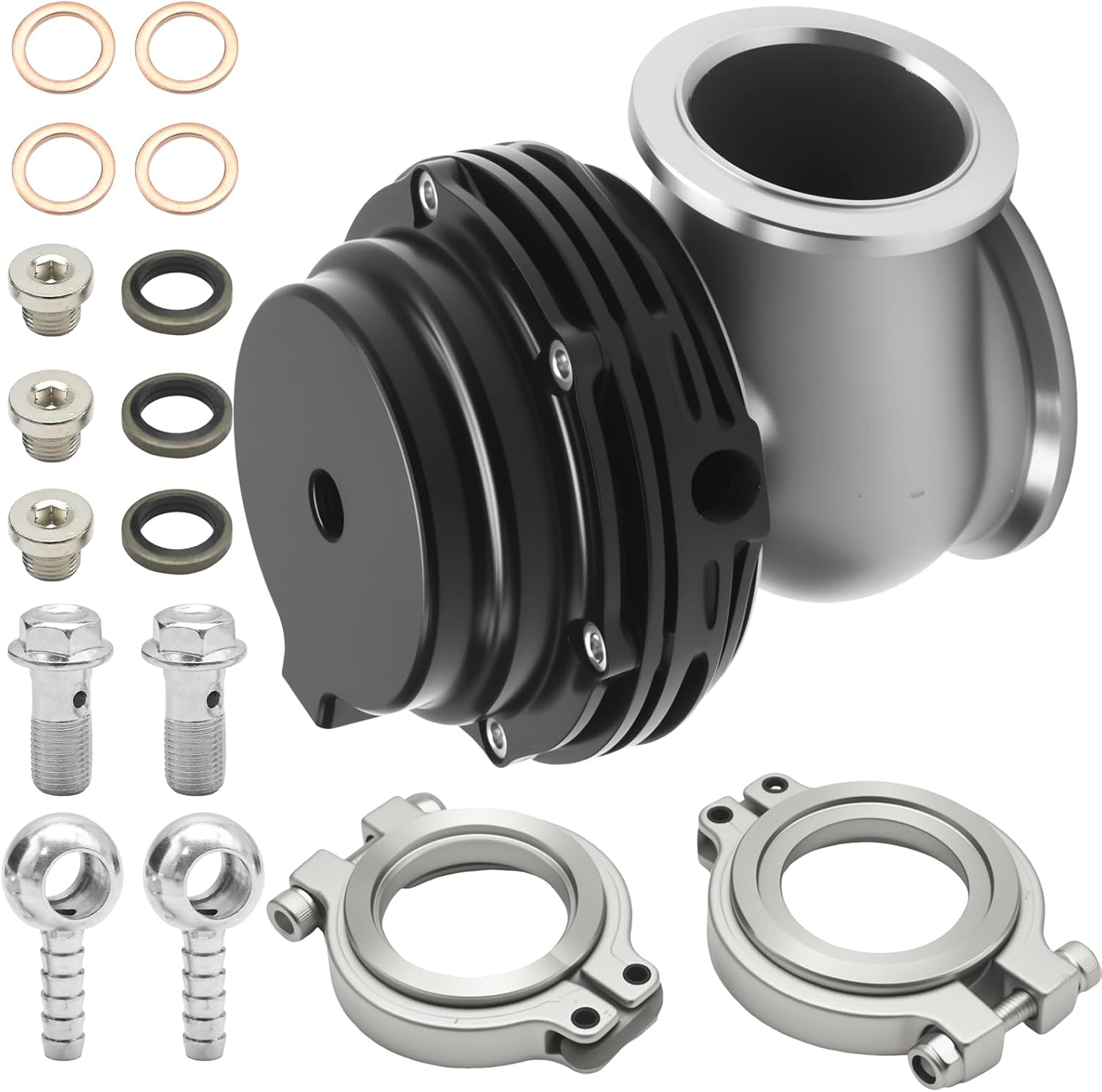 Turbo Exhaust Manifold External Black 38MM, Pressure Relief Valve Wastegate dump pipe valve Replacement for TIAL MVS Black With V-band And Flanges MV-S