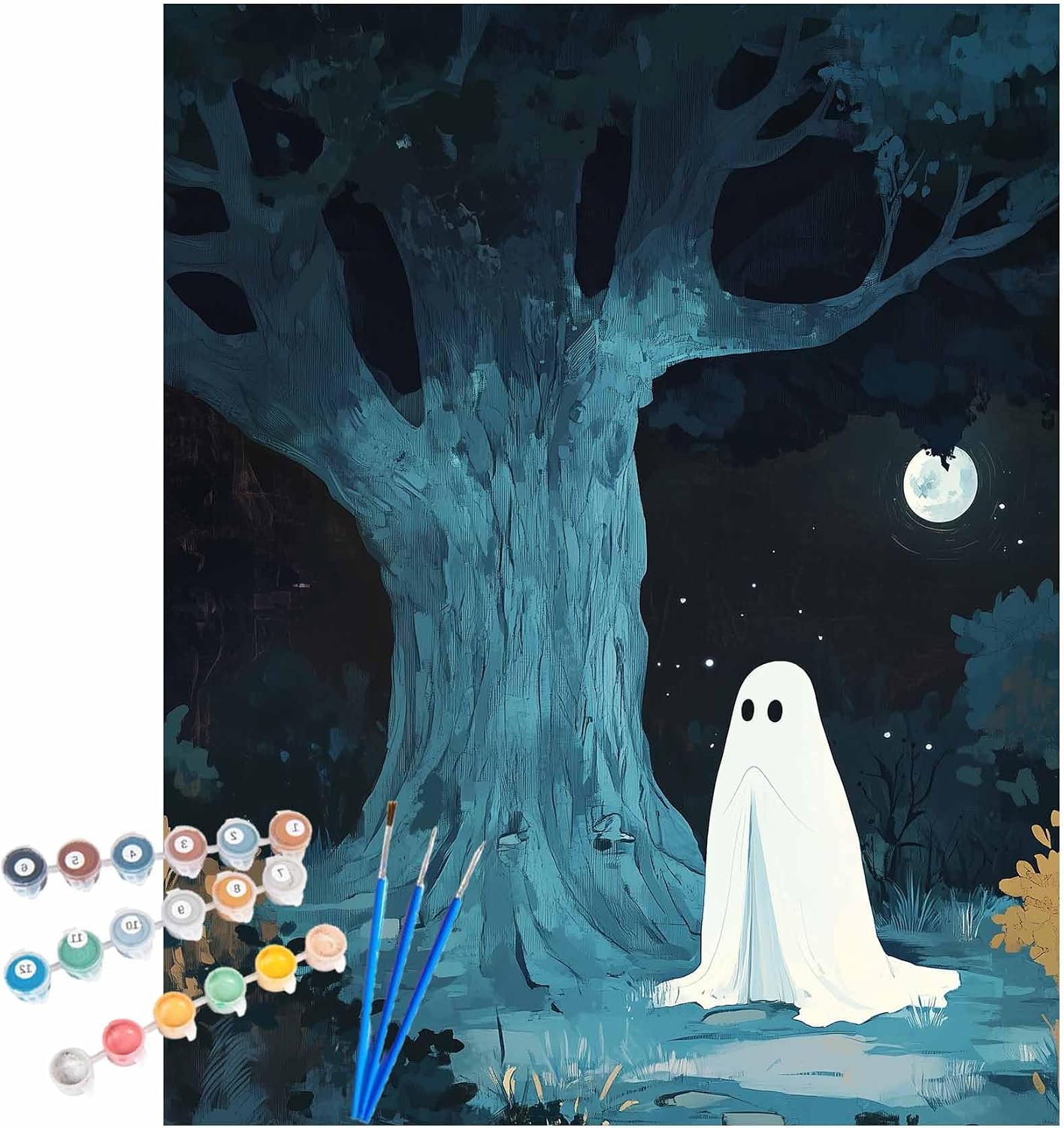 Cawpom Halloween Painting Kit for Adults, Ghost Paint by Number, Paint by Numbers Castle, Ghosts Pumpkin Acrylic Oil Painting for Beginner Gift, Horror Home Decor(16x20inch, No Frame)