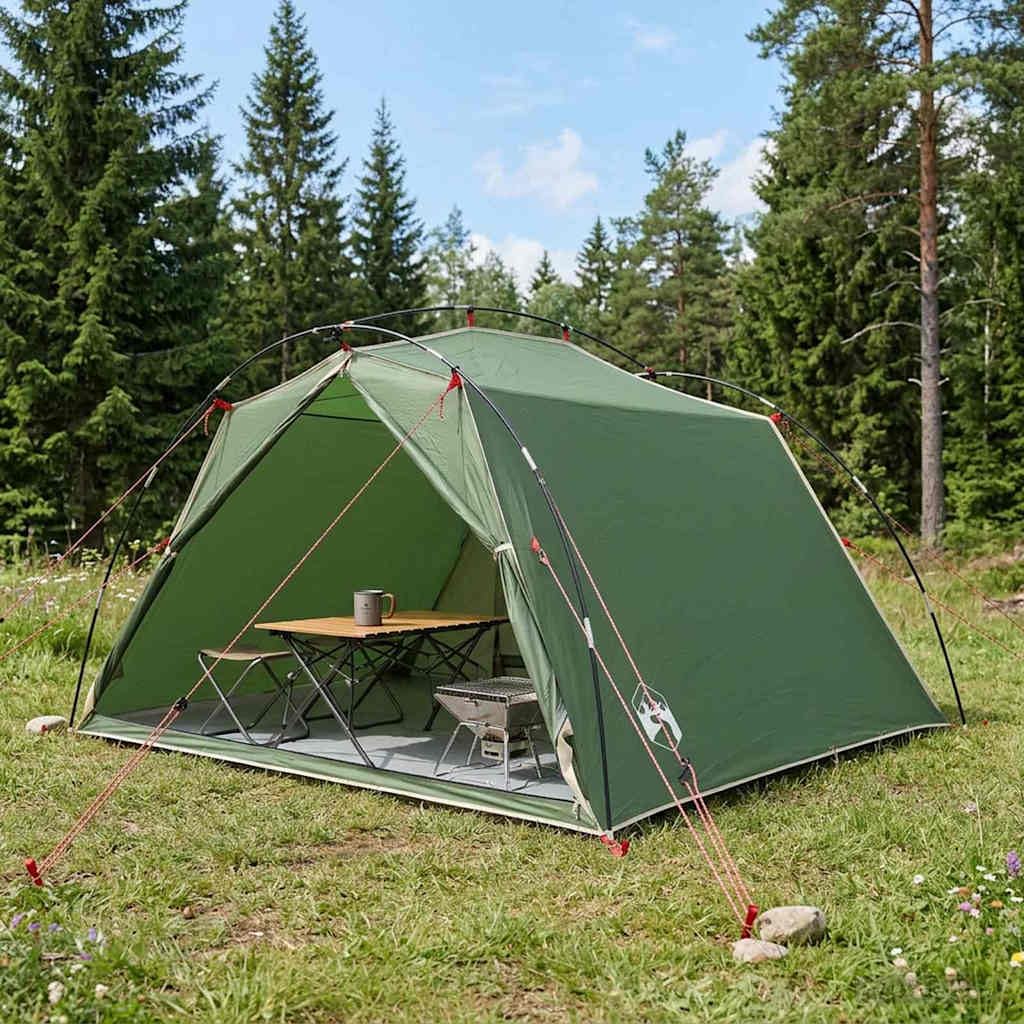 Tunnelzelt Grün 4-Personen 185T Polyester mit PU-Beschichtung, wasserdicht, Winddicht, leicht und kompakt für Camping, Wandern, Festival und Outdoor-Ausrüstung