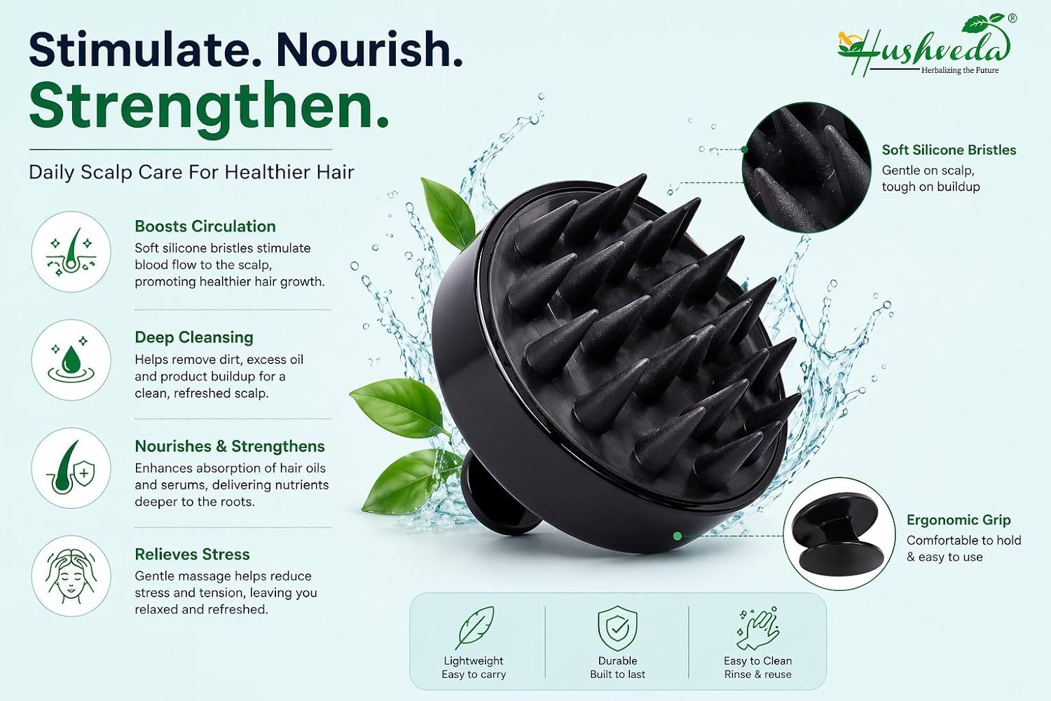 Hushveda Manual Head Massager with Medical Grade Silicone Bristles | Hair Massager for Hair Growth | Scalp Massager Shampoo Hair Brush, Exfoliating, Oil Massage, Anti-Dandruff
