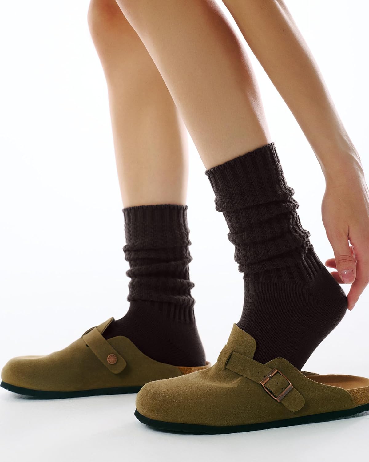 CS CELERSPORT Women's Slouch Crew Socks Scrunch Knit Cotton Calf Tube Socks 3 Pairs - Image 5