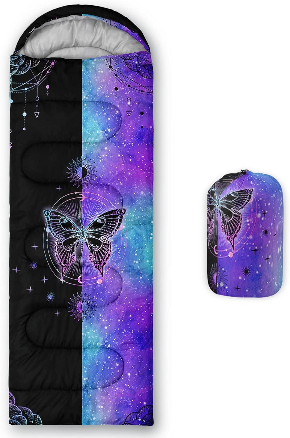 Kids Sleeping Bag for Boys Girls,Black Blue Butterfly-Lightweight Warm Portable Outdoor Indoor-Waterproof Cold Weather Resistant Sleeping Bag for Camping Hiking(Butterfly2)