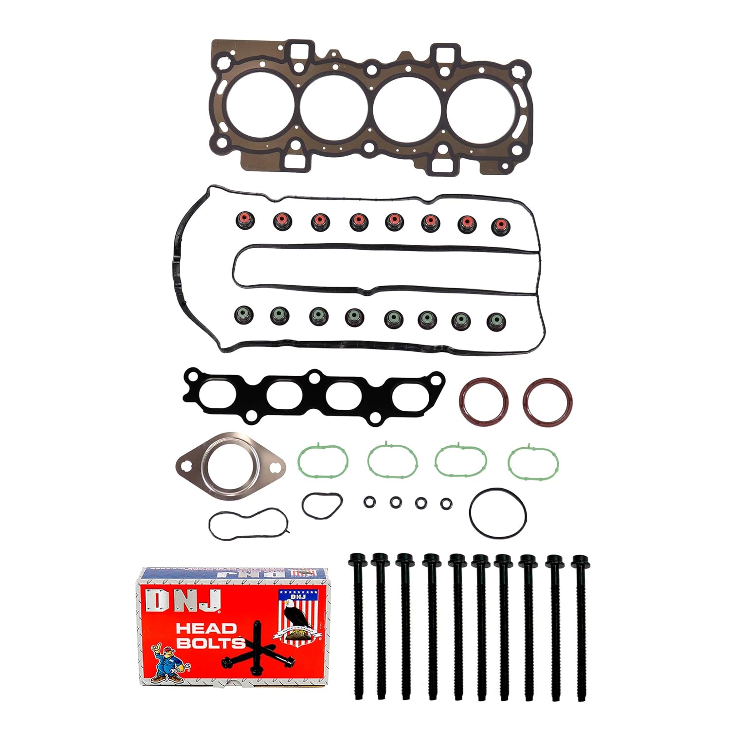 DNJ HGB4313 Cylinder Head Gasket Set with Head Bolt Kit for 2011-2019 Ford Fiesta 1.6L L4 16V DOHC 1596cc