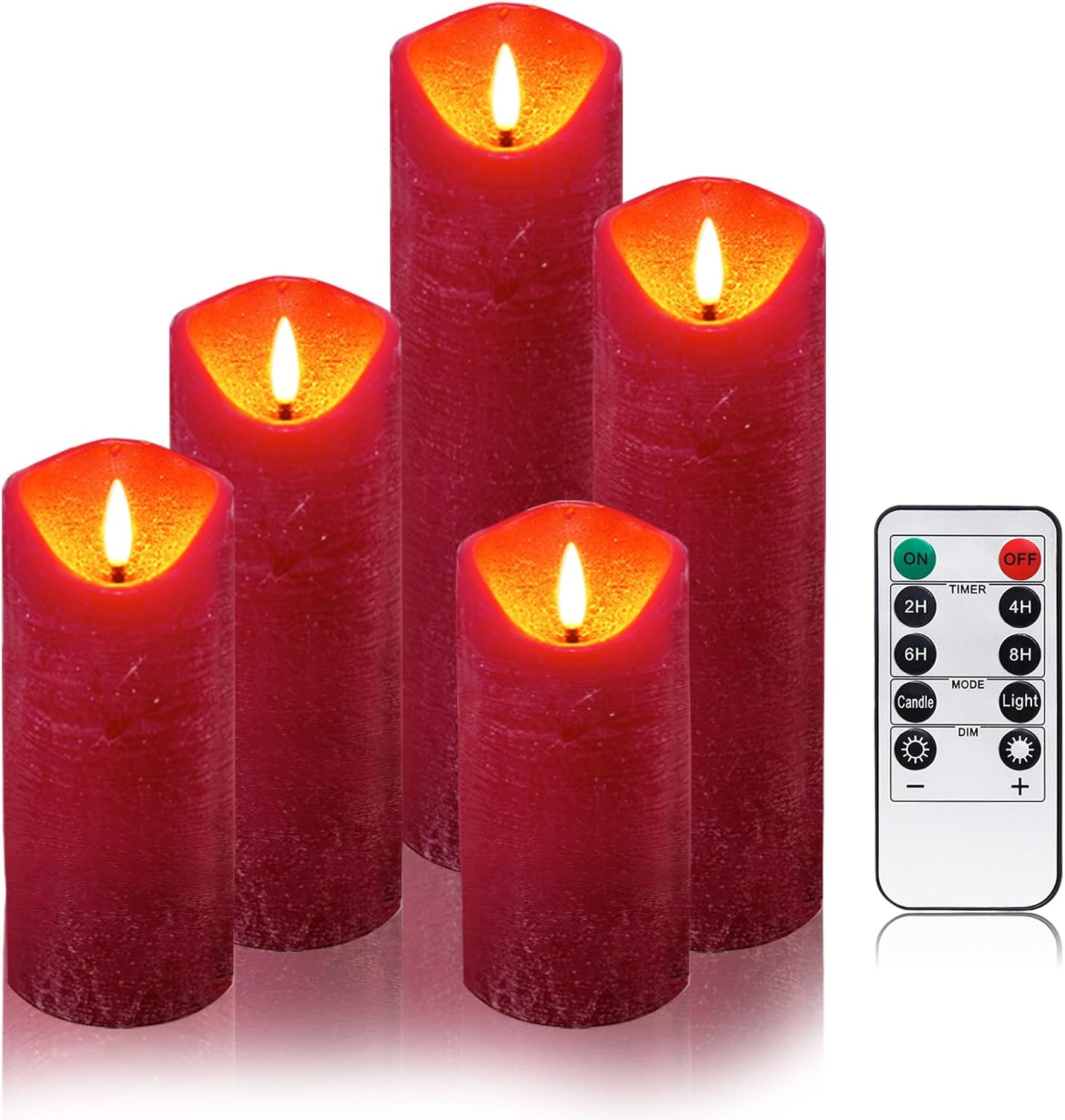 Flameless Candle with Timer Remote, Advanced LED Flickering Flame Real Wax Pillar Candles, Home Decor Flameless Candles, 1 Set of 5, (D 2.2" * H 5"/5.5"/6"/7"/8, Lvory)