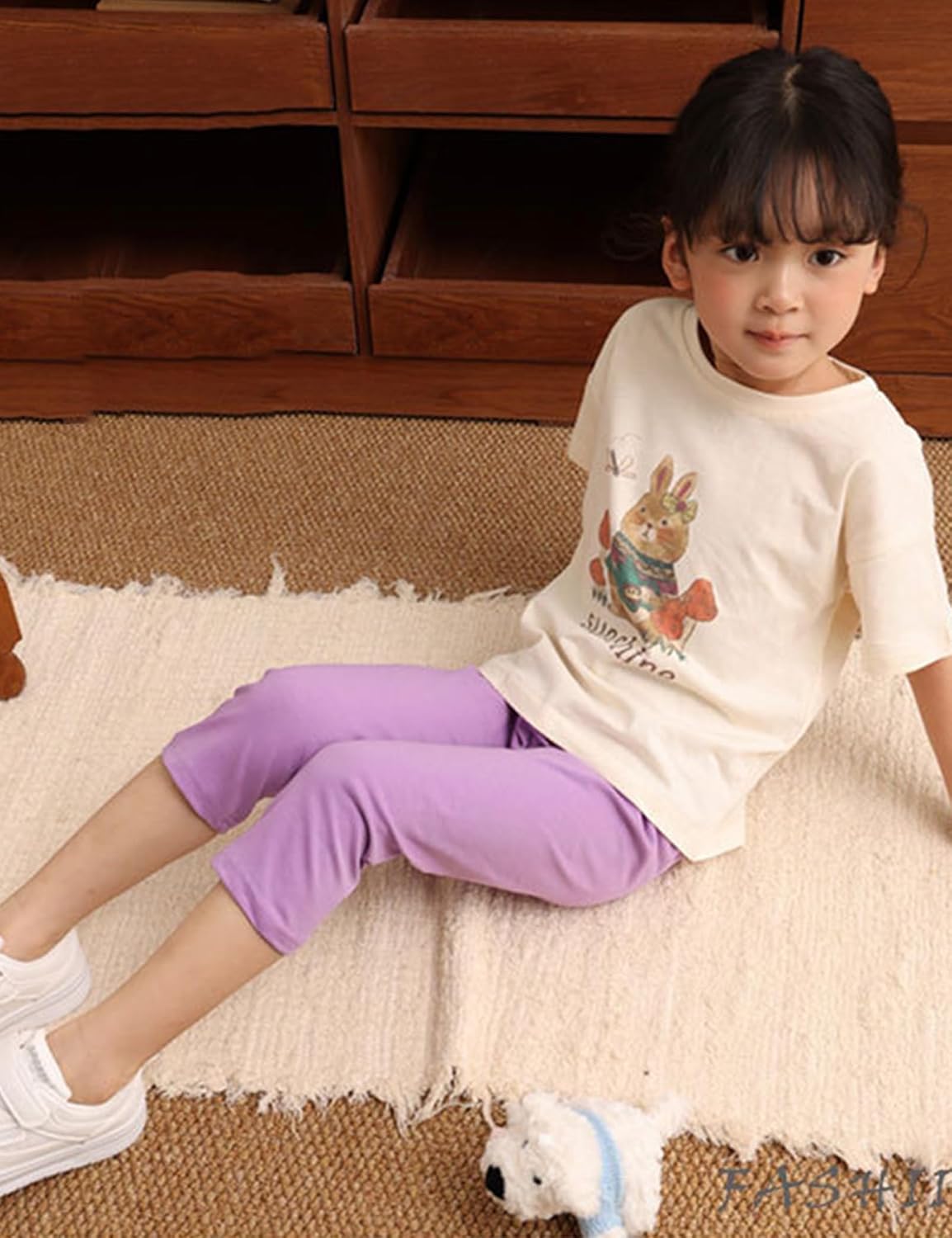 Kiench 3 Pack Girls Cotton Capri Leggings 3/4 Pants Kids Cropped Tights
