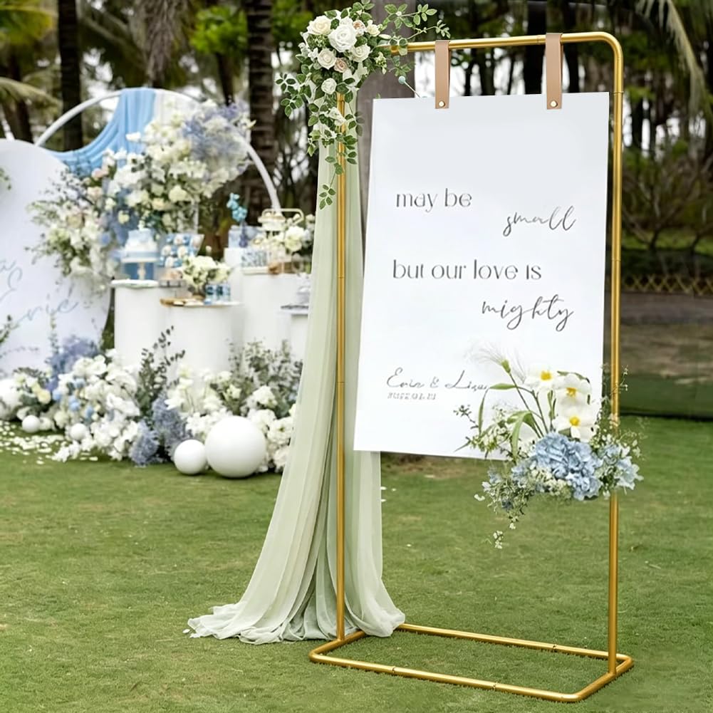 173 x 80 cm - Support de plaque de bienvenue pour mariage, support de plaque de mariage avec 4 sangles en cuir, arche de mariage, support de fond pour panneaux de mariage, support publicitaire, arche