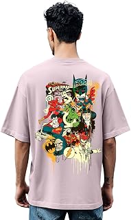 Bewakoof Official DC Merchandise Justice League Men's 100% Cotton 220 GSM Graphic Print Oversized Fit Round Neck T-Shirt Price In India