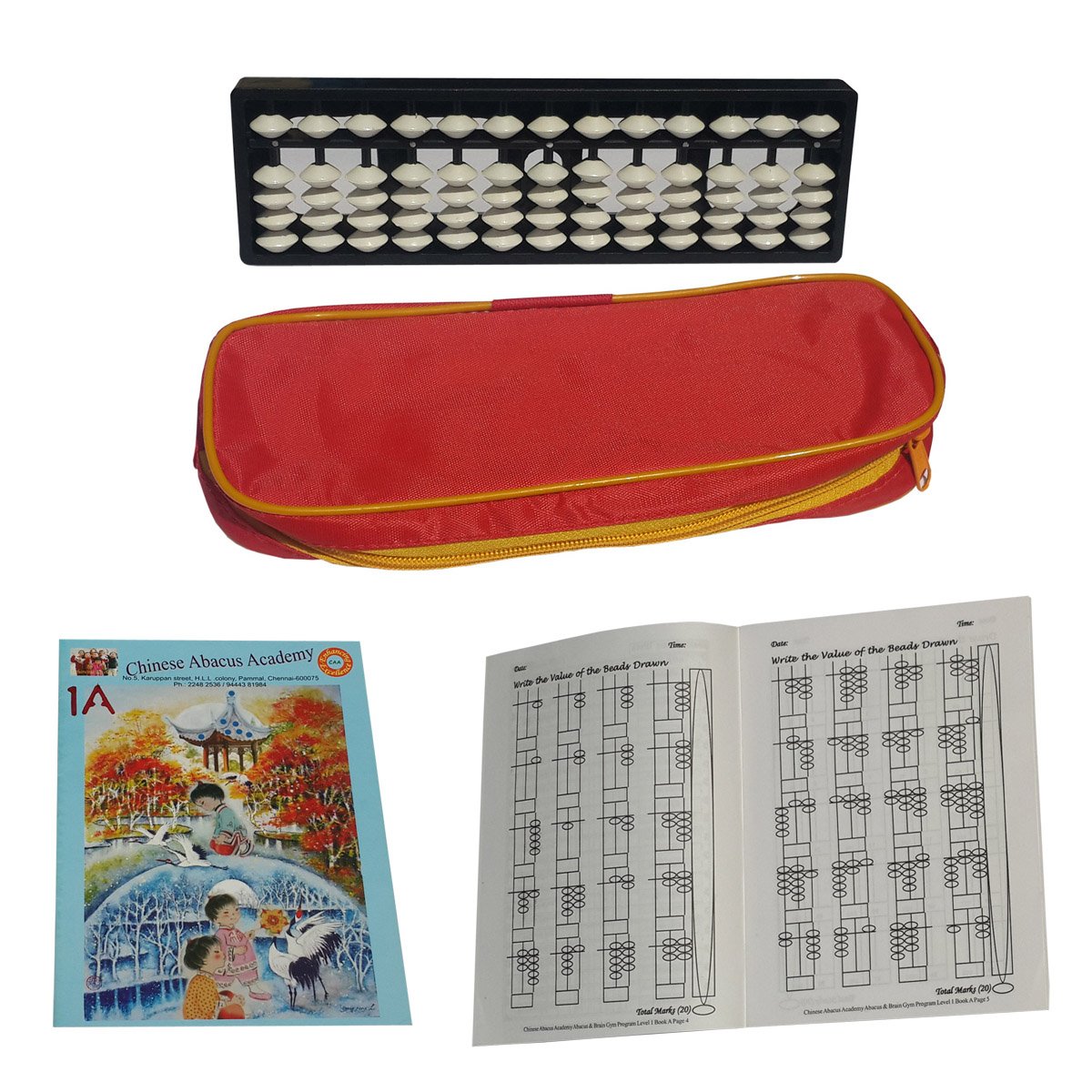 13 Rod White Abacus KIT with Pouch and Two Work Books