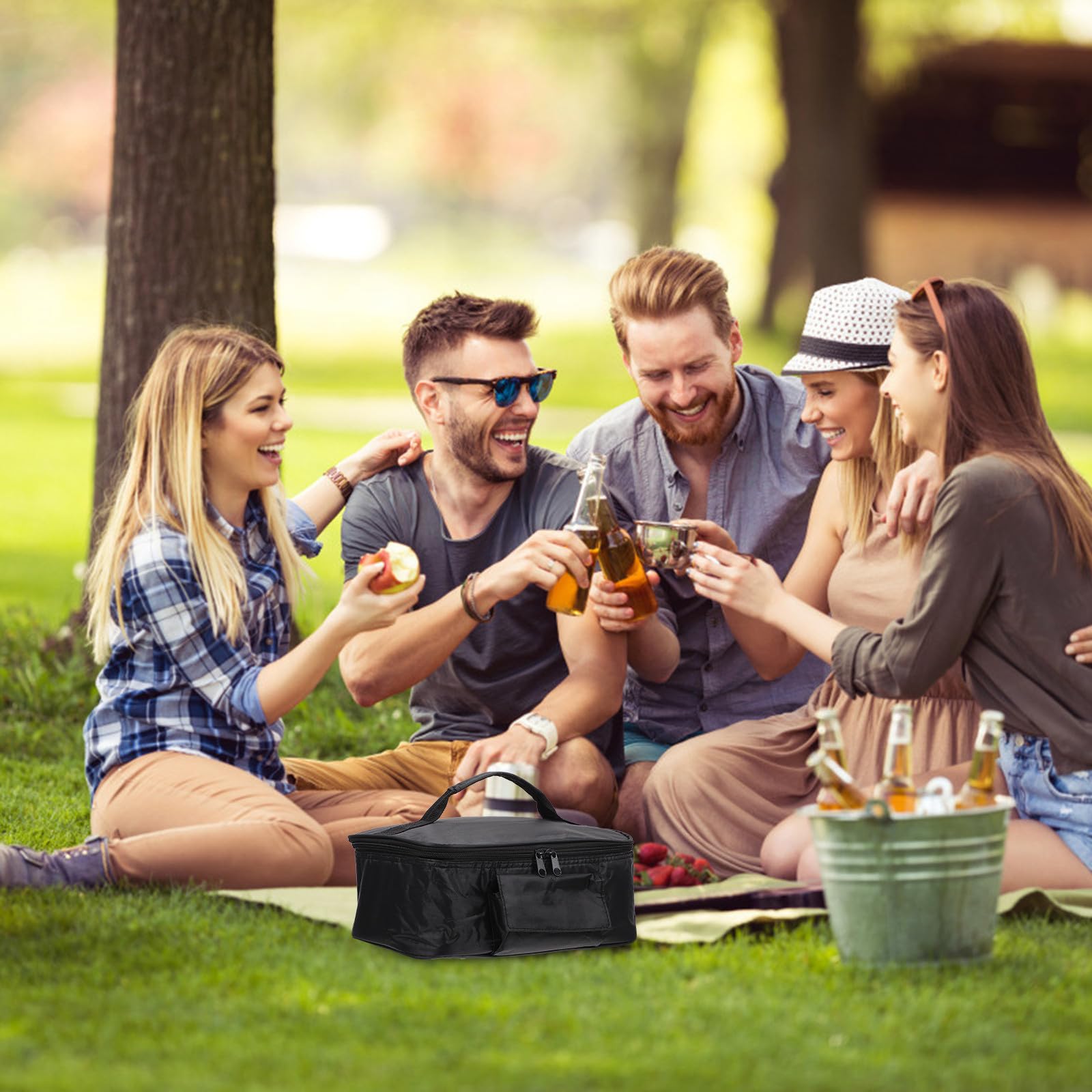 Bolsa de Almuerzo Portátil para Coche 12v Aislamiento Térmico de Cobre, Color Negro, para Mantener Alimentos Calientes en Picnic y Escuela