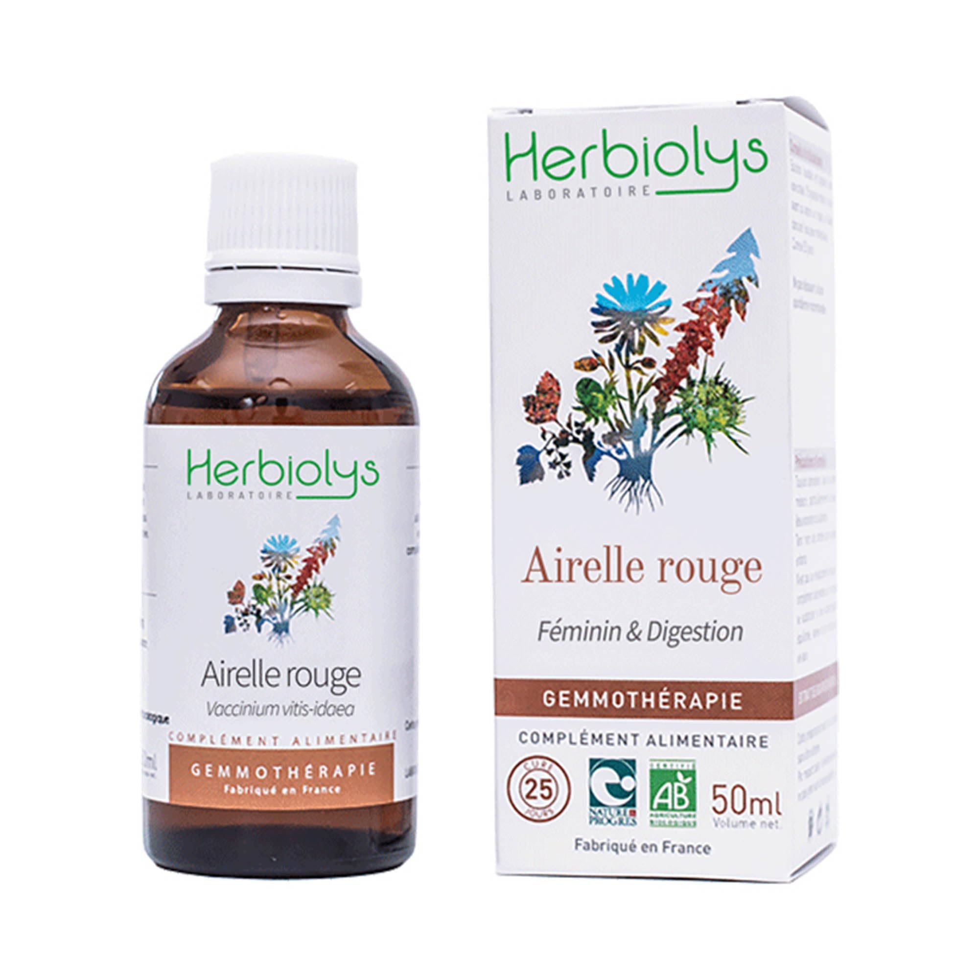 Herbiolys | Macérat de bourgeons Bio | Airelle rouge (Vaccinium vitis idaea) | Féminin & Digestion | Gemmothérapie Bio | 50 ml
