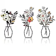 ArtCachet 3-Piece Metal Floral Wall Art - Bathroom Arts & Modern Farmhouse Decor,Home Wall Decors Sculptures for Living Room, Dining Room, Bedroom Wall Decorations & Housewarming Gift(Beige -3)
