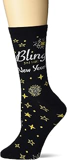 K. Bell Socks Women's Holiday Fun Novelty Crew Socks, Bling In The New Year (Black), Shoe Size: 4-10