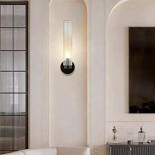 Miniatura 6 de Aplique de vidrio estriado para interiores y exteriores (3") (negro mate)