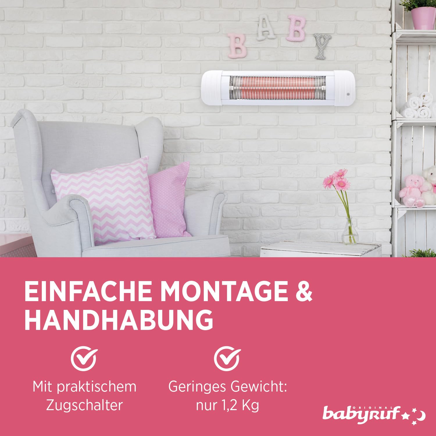 BS 50 Heizstrahler | 600 Watt | Wickeltisch Wärmelampe Mit Abschaltautomatik | Einfache Wandmontage | Weiß