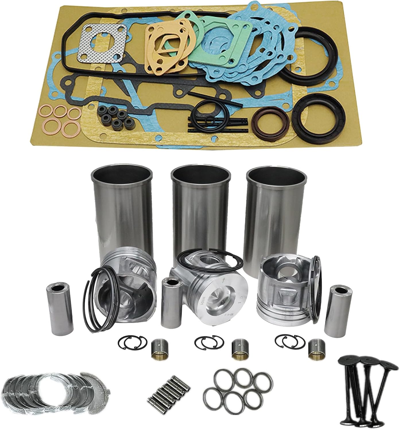 3set Piston Kit Connecting Rod + 1set Full Gasket Kit 76mm 30L17-00010 30L1700010 Compatible with Mitsubishi Engine L3E L3E-61SDH L3E-61TG L3E-W262KL