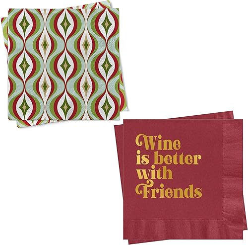 MODLOUNGE - Servilletas de cóctel retro para decoración de fiesta, paquete de 2 paquetes de 20, servilletas de papel modernas de 3 capas de mediados