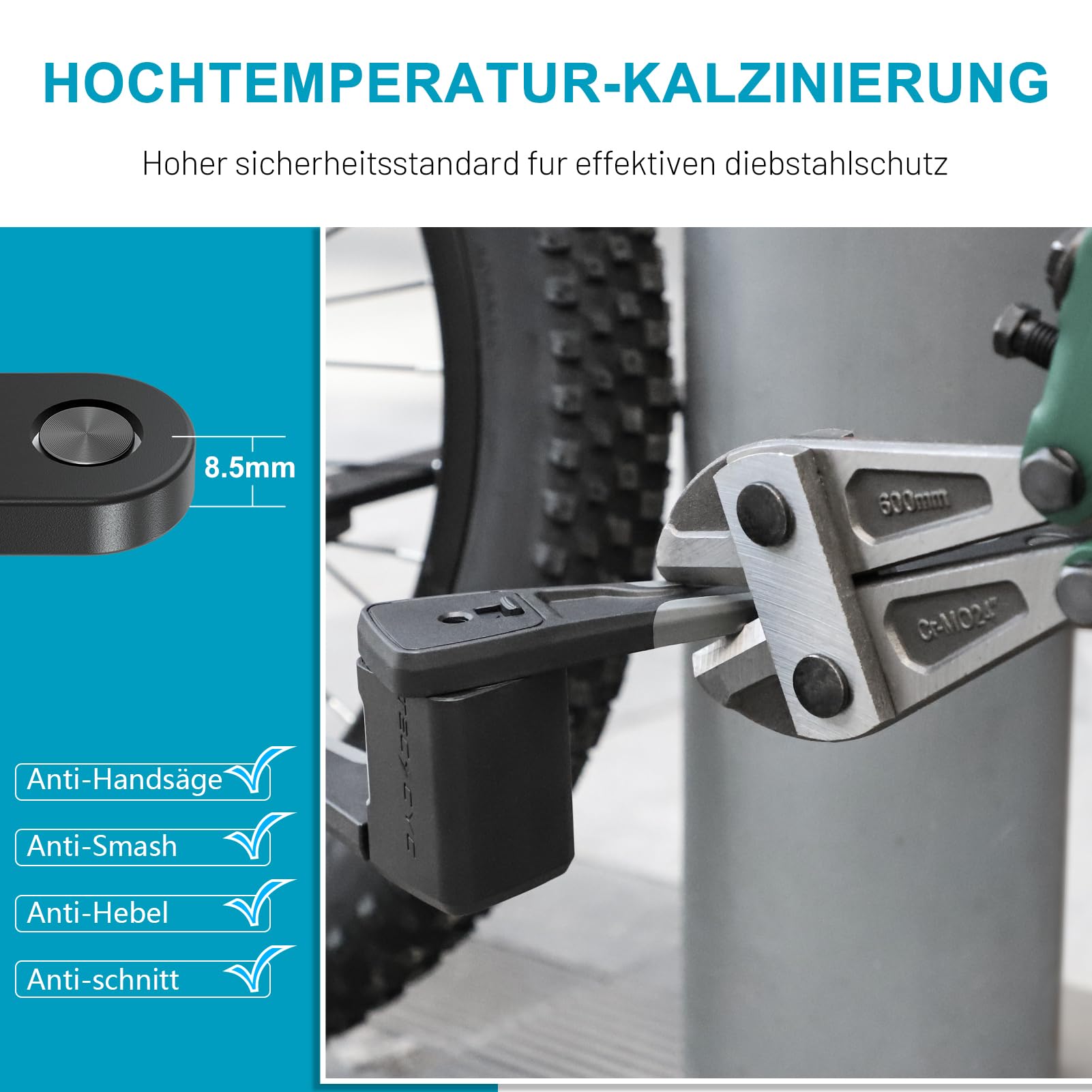 TECHCYC Fahrradschloss, Faltschloss Fahrrad 86cm mit Halterung, für E-Bike & Roller, Robustes & kompaktes, Hohe Sicherheit Klappschloss mit 3 Schlüssel für Pendler und Reisen (86cm)