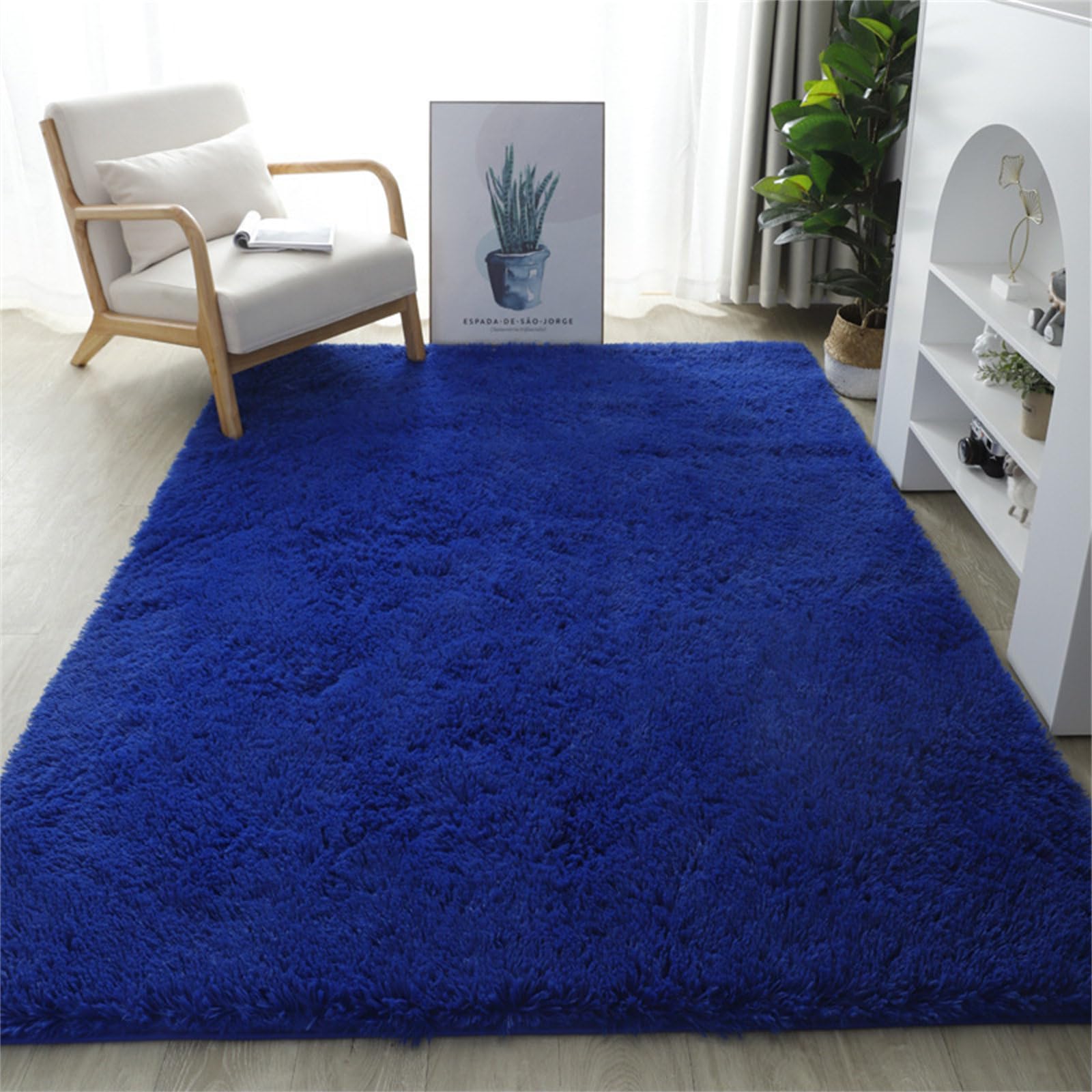 Highdi Tapis de Salon à Poils Longs Tapis Couleur Unie, Classique Doux Moelleux Grand Tapis Tapis de Chambre Antidérapant Confortable Tapis Shaggy pour Chambre Salon Couloir (Bleu Royal,160x230cm)