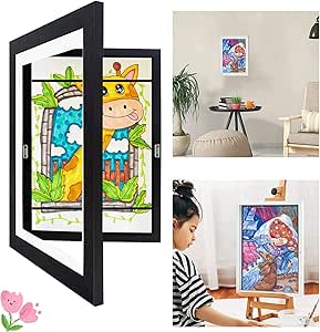 Cornici Per Disegni Bambini Con Cinghia - Apertura Frontale In Acrilico, Fino A 150 Opere, Marrone - Foto 2