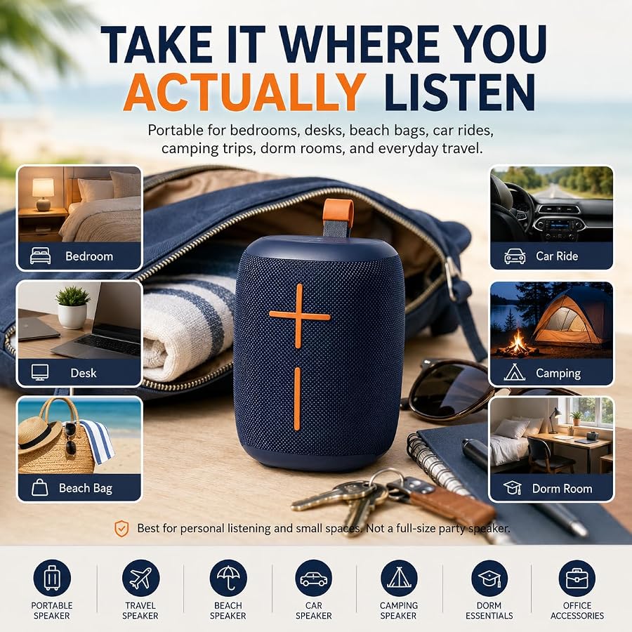 Musibaby M73 Bluetooth Speaker, 20W Portable Wireless Speaker, Blue | IPX5 waterproof, 25H battery, FM radio, USB AUX TF playback, image 8