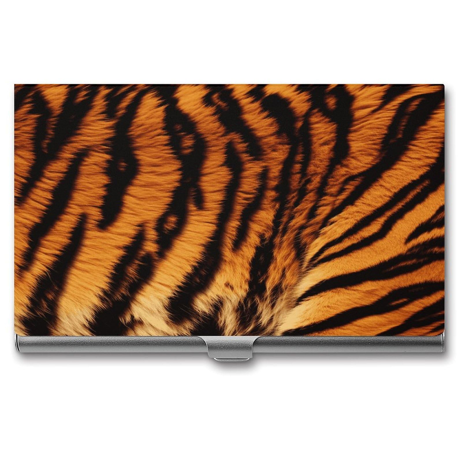 LDGSUPH Tiger Striped Pattern Business Card Holder Fashion Slim Name Card Holder Minimalist Design Case Metal Card Carrier Personalized Business Card Case with Flip for Men Women