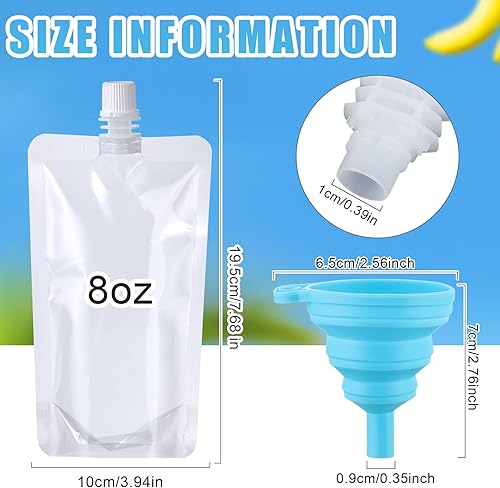 Miniatura 4 de Patelai 150 bolsas de plástico para líquidos, bolsas reutilizables para jugos, bolsas de viaje a prueba de fugas de agua a granel con embudo de