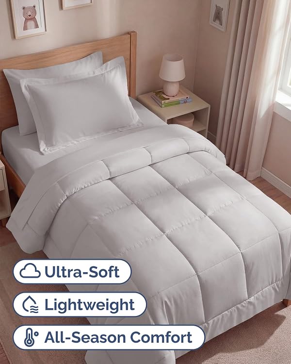 Twin Comforter Set Light Grey - Bed in a Bag Queen Size 5 Pieces - Down Alternative Duvet Insert - Lightweight Comforter Bedding Set with Flat Sheet, Fitted Sheet, Pillowcases & Shams for All Seasons by CGK Unlimited - Image 2
