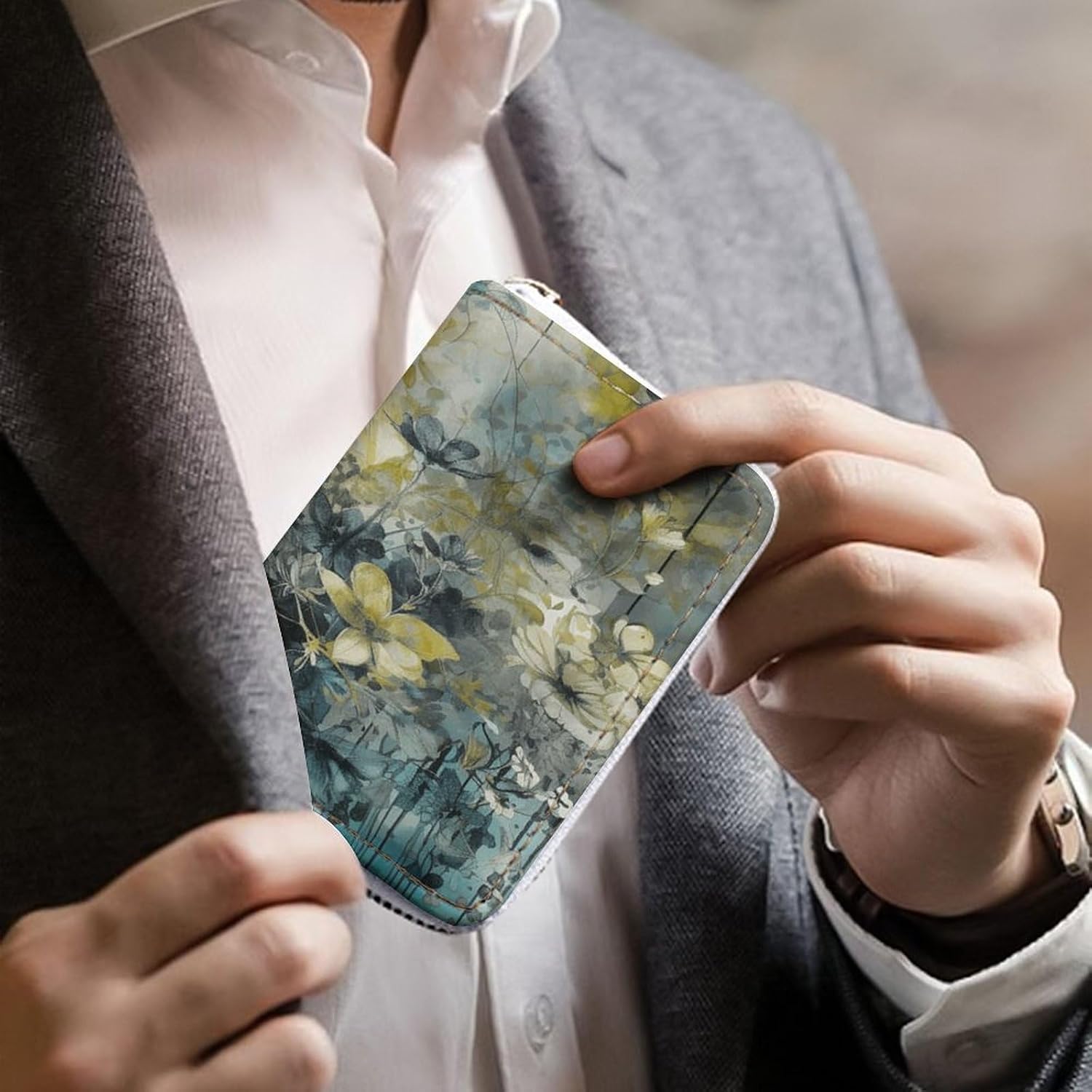 Botanical Depiction Style Card Holder RFID Blocking,Credit Card Wallet for Women And Men,Card Case Organizer Bag with Zipper