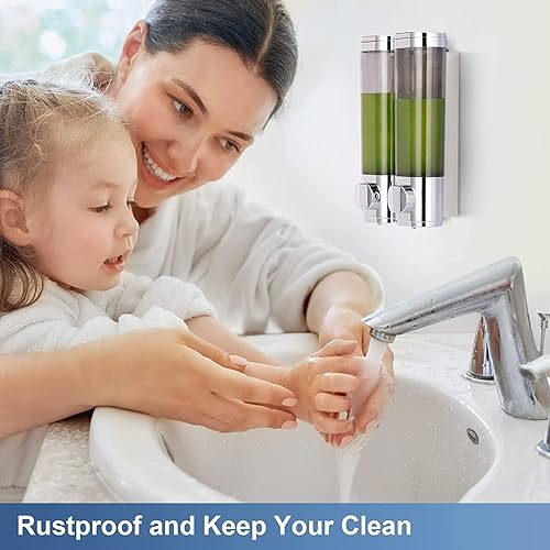 Miniatura 6 de Dispensador de jabón montado en la pared para baño, 2 cámaras, dispensador de jabón de ducha de 20.3 fl oz, dispensador de jabón corporal,