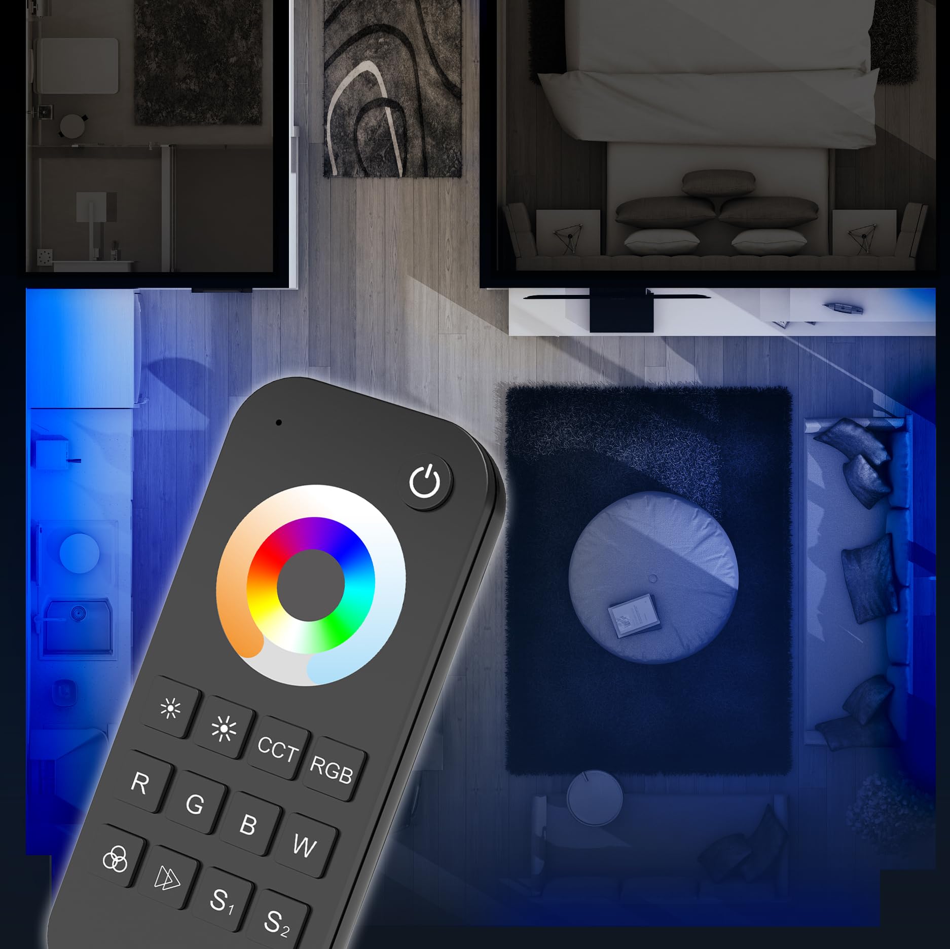 HEXIM 12-36V LED Controller & Fernbedienung Set - Wi-FI & RF Steuerung LED Beleuchtung. RGB/W/CCT Alexa Smart Home & Phone kompatibel - Tuya App (WT5+RT5, RGB/W/CCT Wifi RF Controller+Fernbedienung)