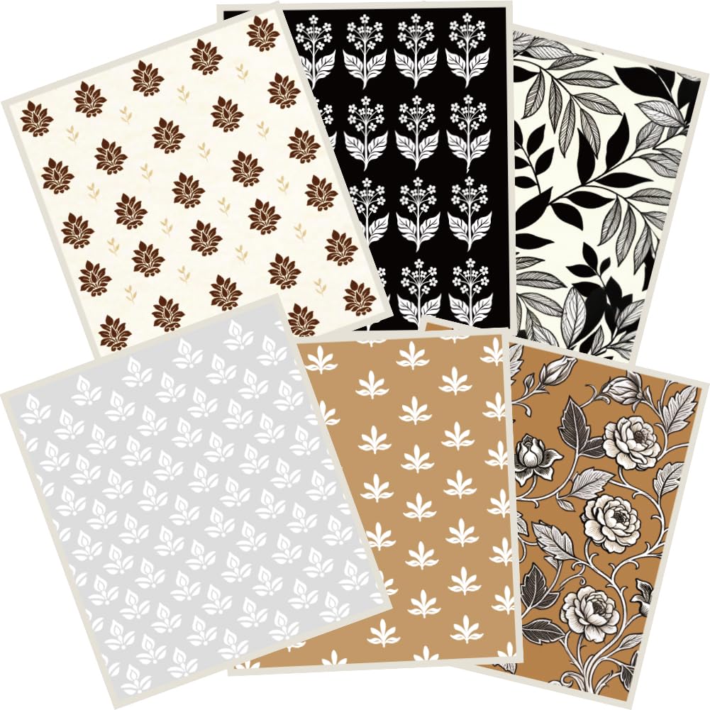 PRESSINART 6Pcs 6 Styles Vintage Floral Swedish Dishcloths for Kitchen 7.7 x 6.8 Inch Reusable Dish Towels Boho Flowers Pattern Quick Drying Sponge Cleaning Dish Cloths for Home Counters Table Wiping
