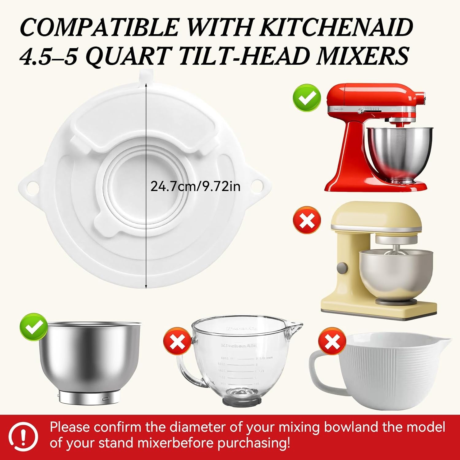 2-in-1 Silicone Mixer Bowl Cover Splash Guard for KitchenAid 4.5–5 Qt Tilt-Head | Food-Grade Silicone, 2-in-1 Pouring Shield & Bowl Cover, Fits KitchenAid 4.5-5 Qt Tilt-Head, Dishwasher Safe