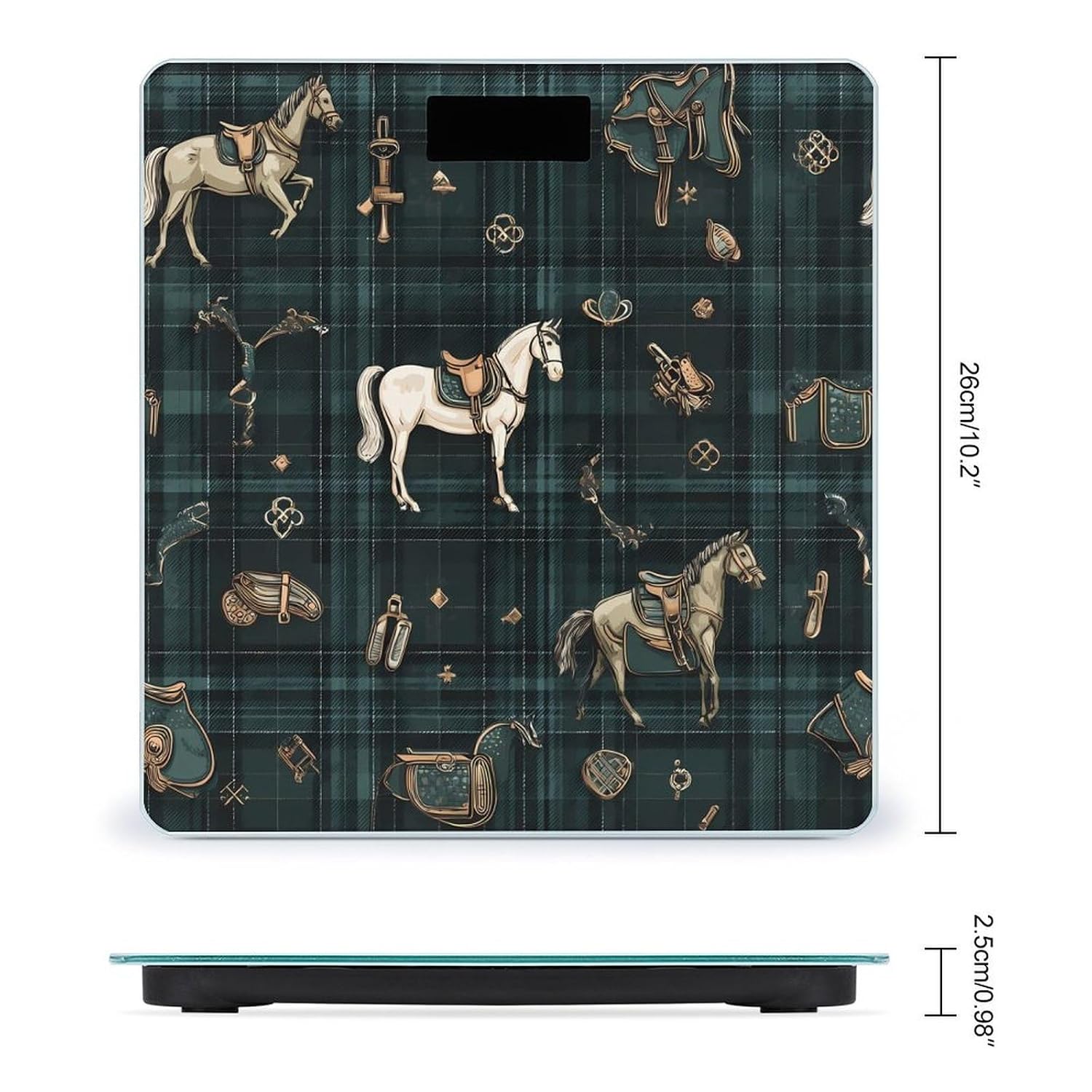 Horse Riding Jockeys Plaid Check Digital Body Weight Scale LCD Backlight Display for Bathroom Gym