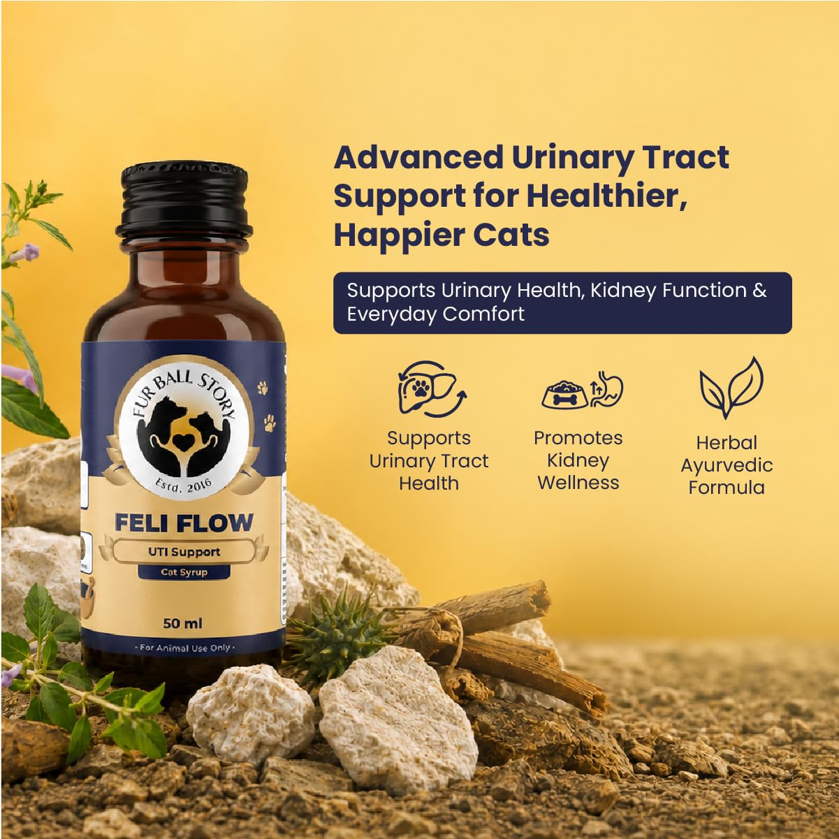 Fur Ball Story Feli Flow Urinary Wellness Liquid Supplement for Cats 50 ml | Daily Urinary Tract Support Syrup | Easy-to-Administer Cat Wellness Supplement | Supports Urinary Health & Overall Health — Amazon image 2