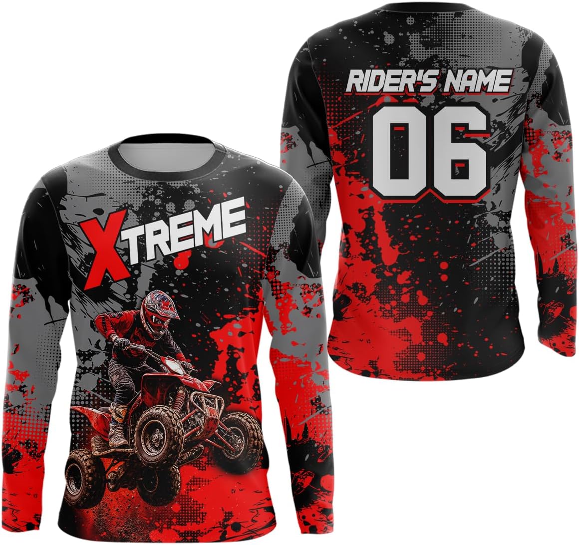 ATV Motocross Jersey, Custom Quad Bike ATV Shirts for Men Women Kids UPF Youth Off Road Long Sleeves Personalized