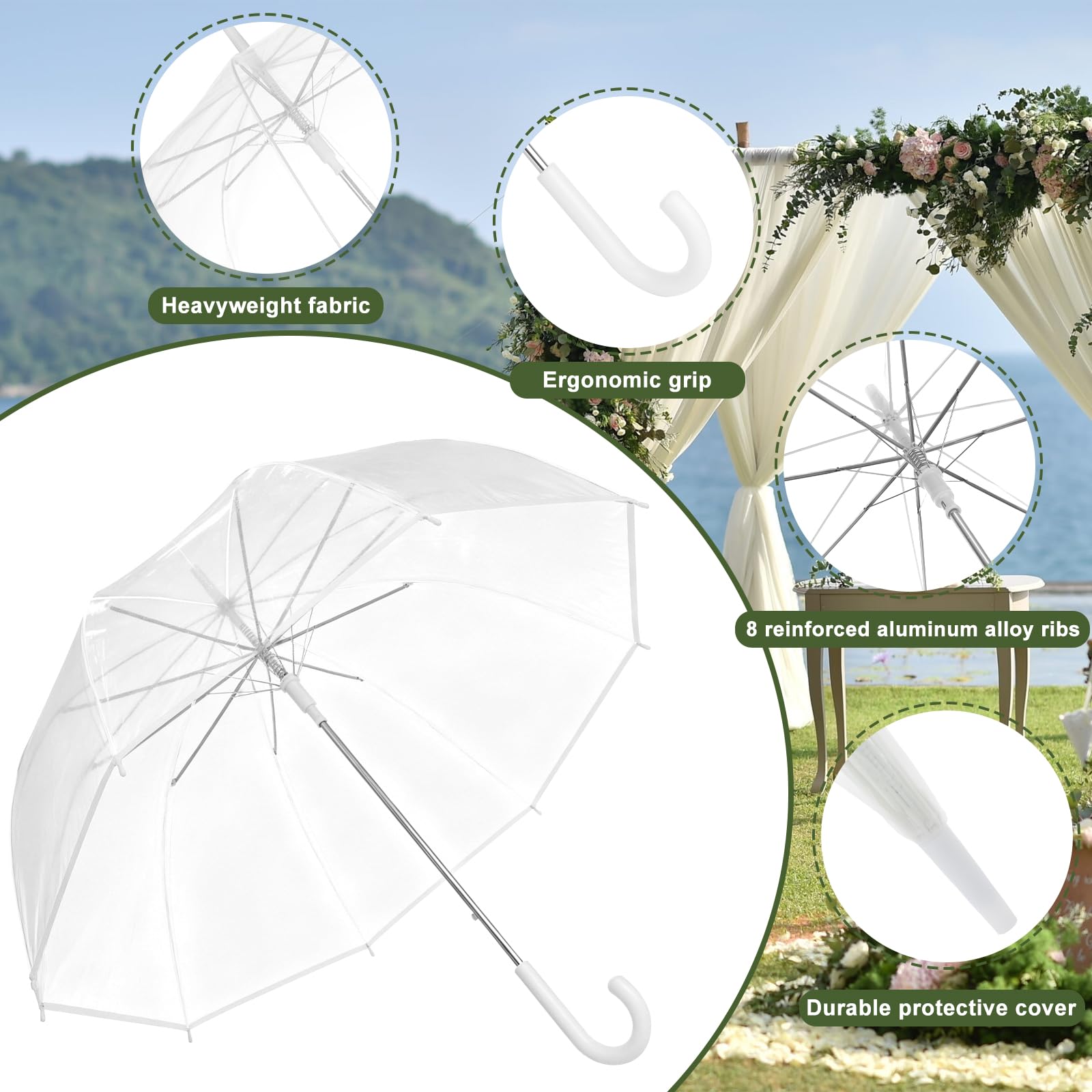 Draupnir 12 Stück transparente Hochzeitsschirme, Großpackung 129 cm, großer transparenter Regenschirm für Regen, Hochzeitsgeschenke für Gäste, Brautgeschenke, Regenschirme, Geschenke, Großpackung