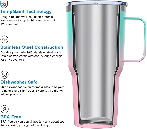 Miniatura 3 de yoelike Vaso de 32 onzas con asa, taza de café aislada al vacío de acero inoxidable para viajes, hogar, oficina, interior y exterior, apto para