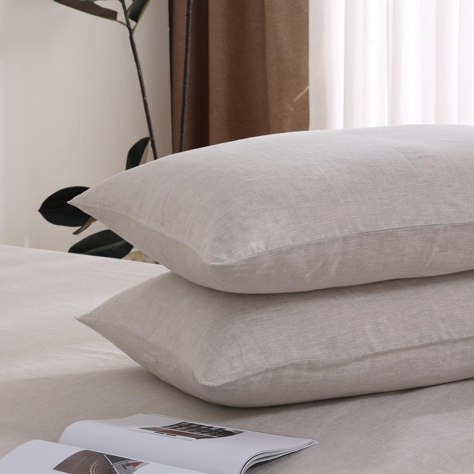 Photo 1 of 100% French Linen Pillowcase Set of 2, Breathable Envelope Closure Soft Linen Pillow Cover,Soft Luxury Hotel & Home Use, Gift