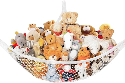 Stuffed Animal Net Hammock for Plushie Toys, Stuffed Animal Hammock Corner for Kids' Room Decor, Ideas for Organizing Stuffy Collection, 1 Pack, White