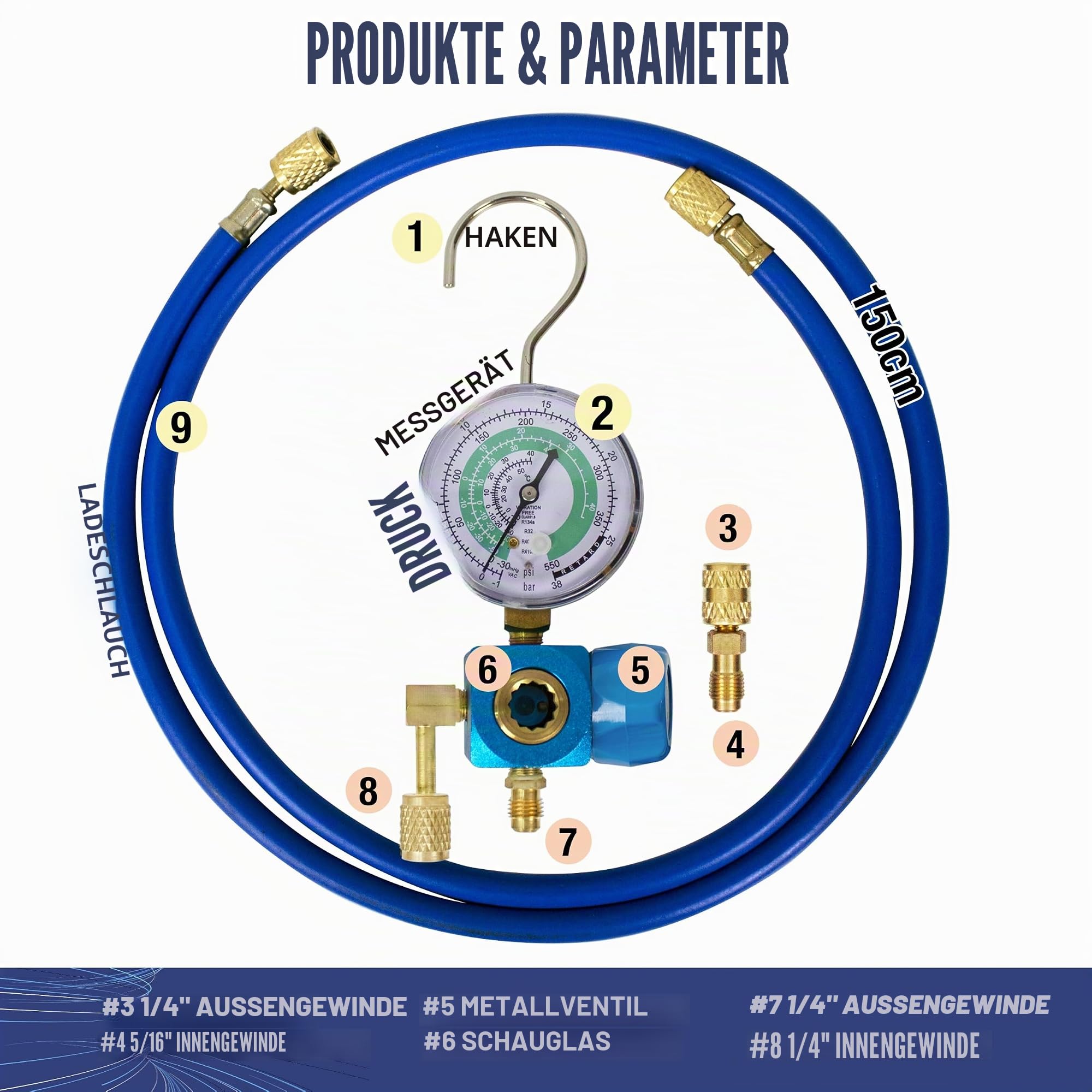 BACOENG Vakuumpumpe Klimaanlage Set für HVAC Kältemittelaufladung, Manifold Gauge Set Klimaanlage Kältemittel Aufladeschlauch mit Messgerät R410a R407c