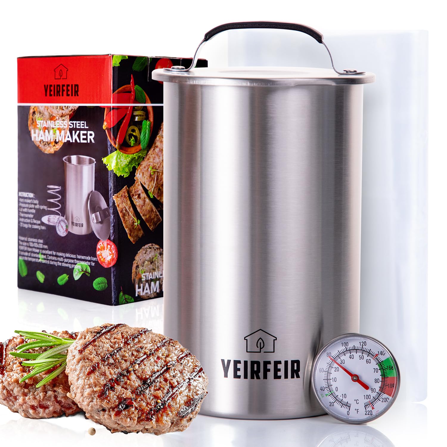 Presse à jambon inox 304 outil de cuisson charcuterie avec thermomètre et recettes
