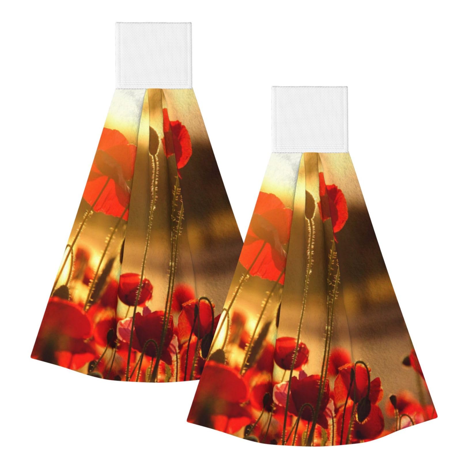 DOPKLNA Poppy Flower, 2 Pcs Hanging Coral Fiber Hand Towels for Bathroom, Absorbent Kitchen Towels