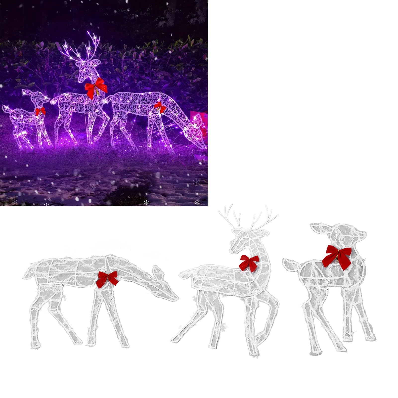 Set di cervi di Natale illuminati Famiglia Decorazione esterna del cortile con luci a LED Archi rossi per l'atmosfera di vacanza Materiale del ferro