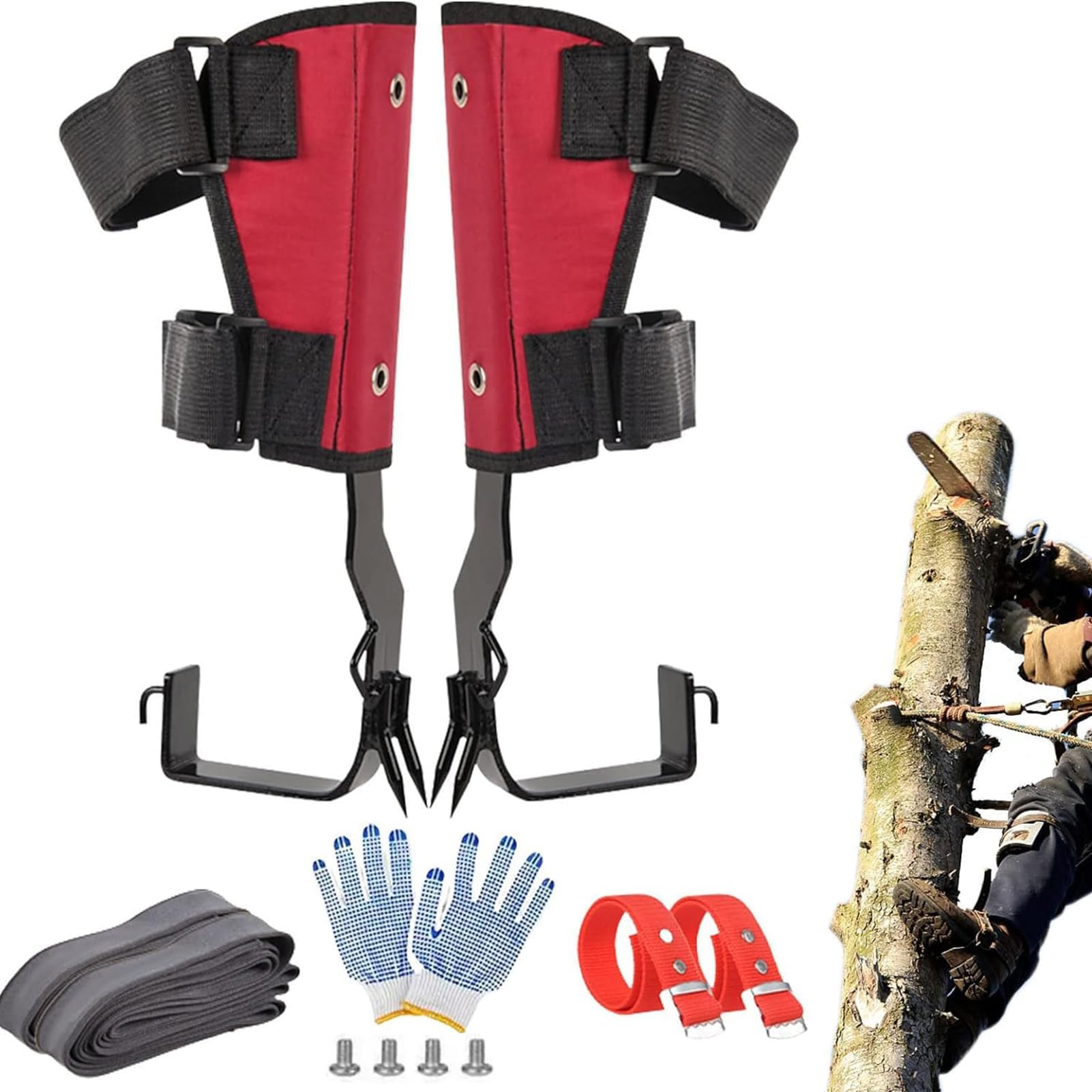 GAOXIAO Griffe Elagage Arbre Professionnel, Pointes d'escalade d'arbre Crampons L'arboriste Griffes D'elagage Outil de Grimpe en Acier Robuste avec Sangles Réglables Adapté